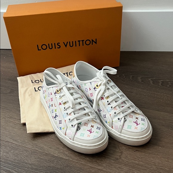 Louis Vuitton Shoes - Louis Vuitton White Murakami Low-Top Sneakers with Multicolor Monogram size 39.5